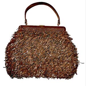 MARNI PATENT/LEATHER FRINGE BAG BROWN